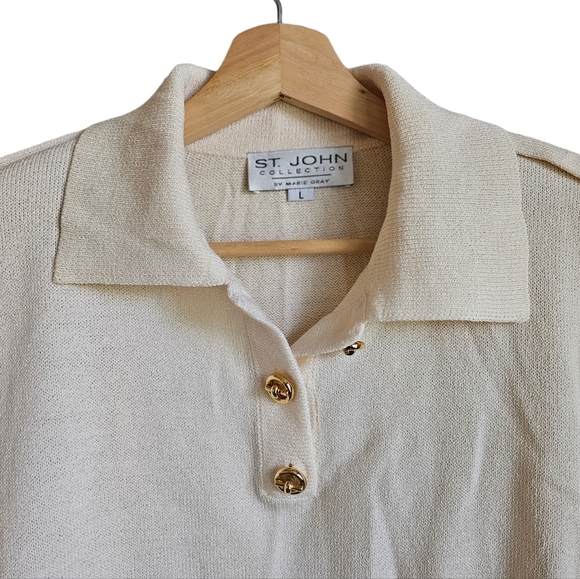 NEW St.John Knit Pullover Nautical Santana Navy Blue White Nautical Prep Sweater - Picture 2 of 7